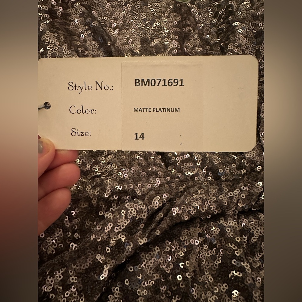 NWT Franssical Silver Sequin Gown with Back Cut Out Size 6 - Picture 3 of 11